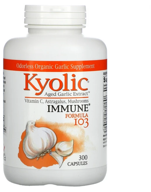 Kyolic 키올릭 쿄릭 숙성 마늘 추출물 면역 Formula 103 비타민C 아스코르브산 영지버섯 황기 오레가노 올리브잎 300 캡슐, 300정, 1개 - 쿠팡