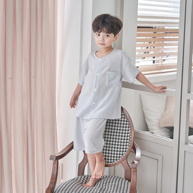 디에스도씨 남아용 학생 냉감 레이온 반팔 라운드 잠옷 상하의 세트