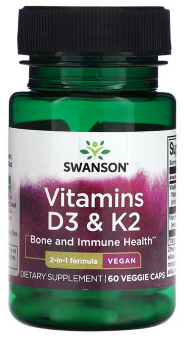 스완슨 비타민 D3 & K2 2-In-1 포뮬러 베지 캡, 1개, 60정