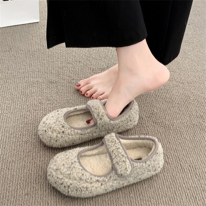 TKX 여성 가을 겨울 데일리 털신 플랫슈즈 패션 발편한 메리제인 단화 호피무늬