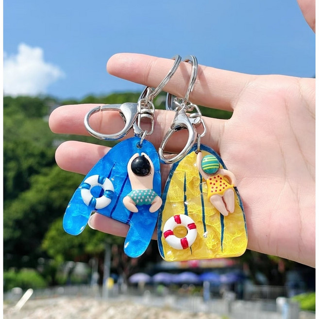 블랙장미 수영키링 가방 킥판 아크릴 열쇠고리, 1개, 옐로우 킥