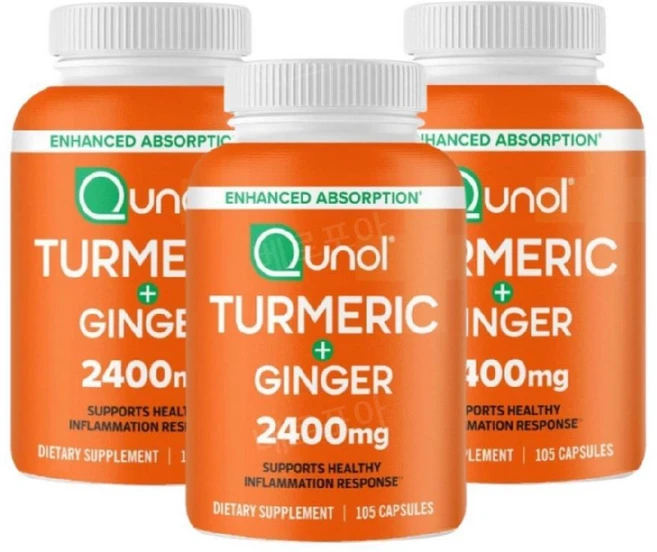 Qunol 터메릭 강황 생강 징거 2400mg 105정 3개 - 쿠팡