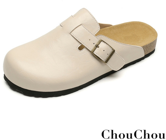 ChouChou 柔軟包頭柏肯拖鞋 穆勒鞋, 杏,36
