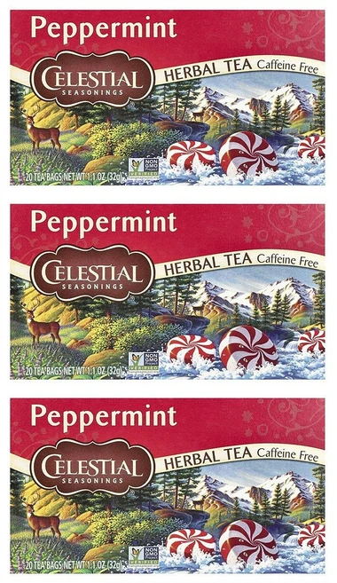 셀레셜시즈닝스 페퍼민트 허브티 카페인프리 티백 Celestial Seasonings Herbal Tea Peppermint, 1.6g, 20개입, 3개 - 쿠팡