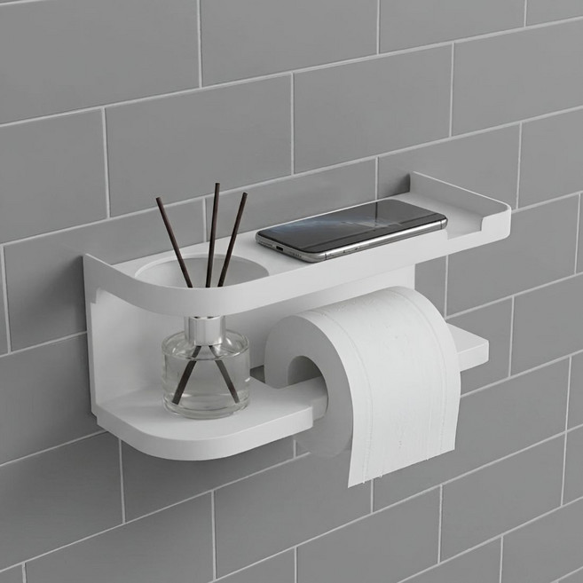 다용도 무타공 화장실 선반 휴지걸이, 화이트, 1개