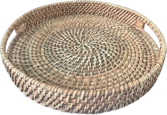이소품 원형 손잡이 라탄 트레이, 네츄럴