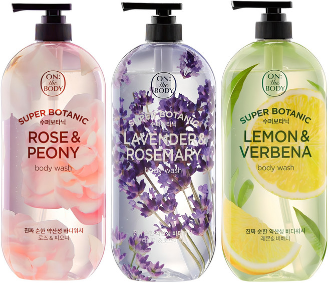 온더바디 수퍼보타닉 바디워시 라벤더 앤 로즈마리향 900g + 레몬 앤 버베나향 900g + 로즈 앤 피오니향 900g, 3개