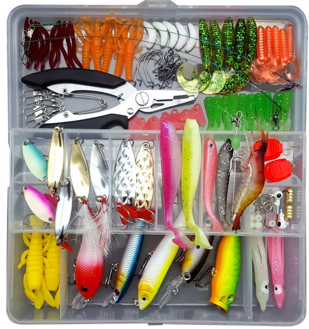 KNOCK좌 멀티 루어 하드베이트 소프트 베이트 142종 낚시 미끼 세트 플라이어 포함, 랜덤, 1개