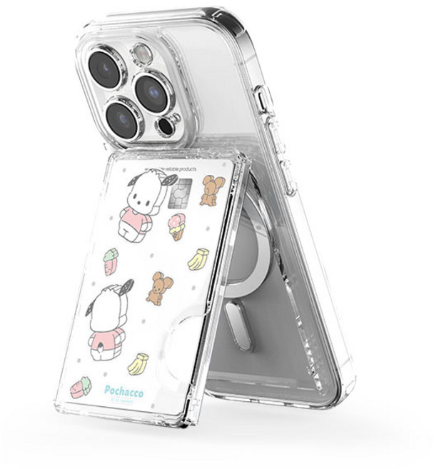 산리오 패턴 투명 마그네틱 멀티 스탠드 카드지갑(맥세이프 호환), 1개, 블럭_포차코