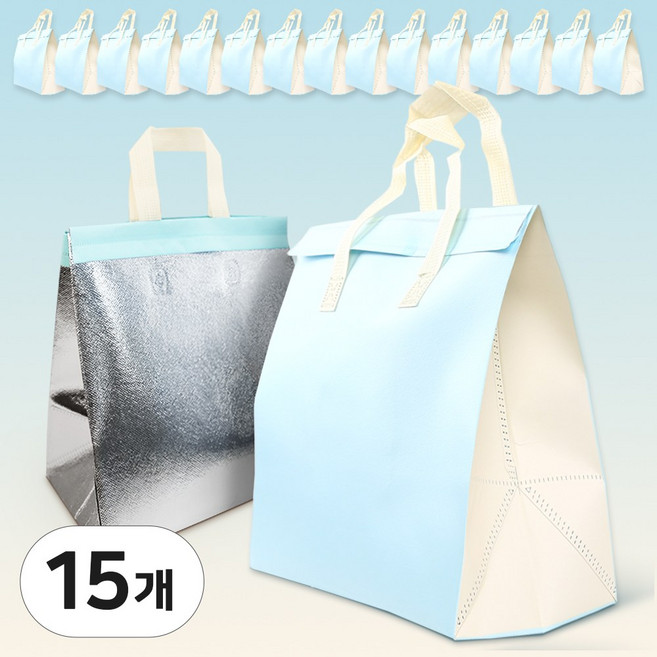 일회용 보냉가방 손잡이 은박 보냉백 캠핑용 도시락 보냉 가방, 15개, 크림소다