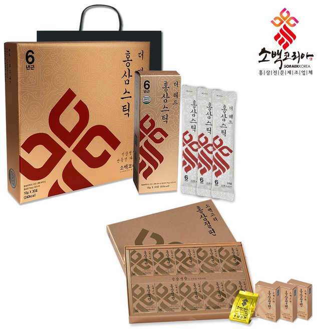 소백코리아 홍삼스틱 더레드30포x1박스+홍삼절편10본(+쇼핑백), 1개, 단품