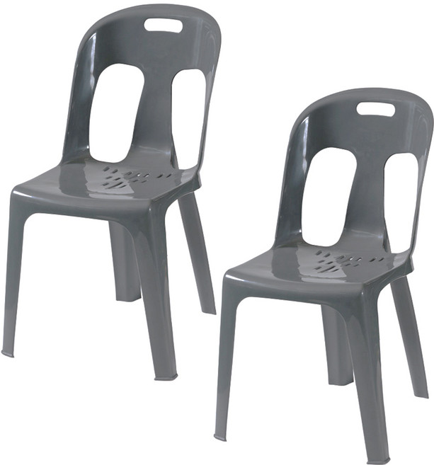 플라스틱의자 등받이의자 야외의자 행사 편의점 포장마차 간이용 보조 2개, 그레이(2개)