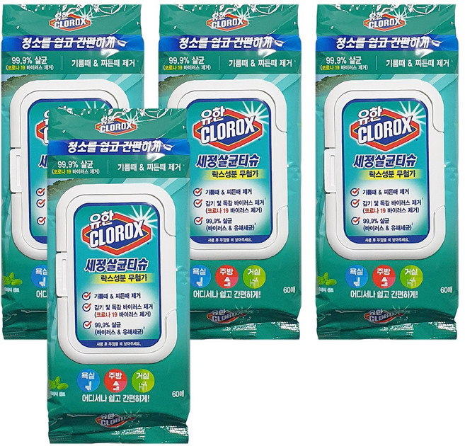 유한크로락스 세정살균티슈 후레시 센트, 4개