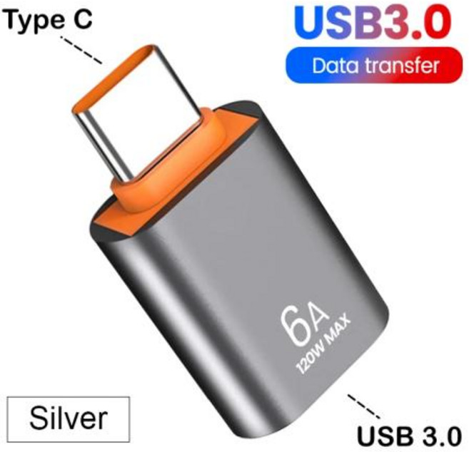 C타입 암-USB 3.0 수 OTG 어댑터 C타입 충전기 케이블 전원 변환기 아이폰 삼성 맥북용 3 개 1 개 6A, Silver Type C 1pc, 05 Silver USB to Typec