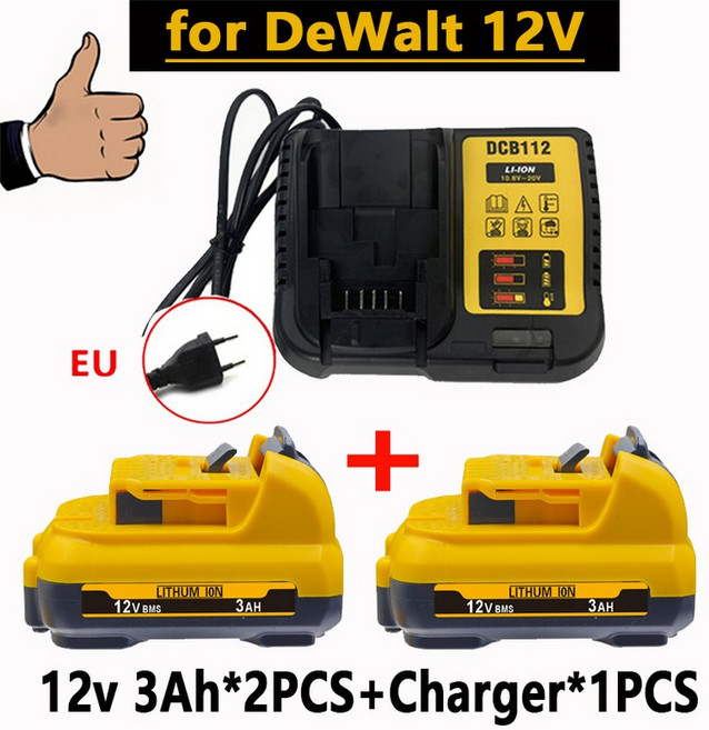 Dewalt 12V 리튬 배터리용 무선/충전식 5/6AH DCD710 DCB122 DCB120 DCB123 DCB125 DCB124 스크루드라이버 레이저 레벨, [09] 12V 3AH X2 charge X1