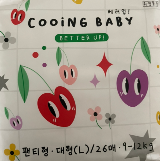 Cooing 베러업 팬티형 기저귀 남녀공용, 대형(L), 26매