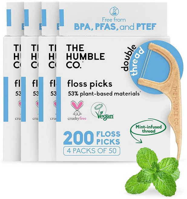 겸손한 공동 치실 치아를 위한 치실 200개 (조폐물) - 성인 잇몸 을 이중, Mint, Double Thread