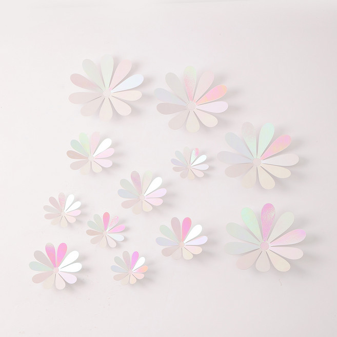 미즈코스12p 3D 꽃 포인트 벽지 입체 스티커 벽면 인테리어 시트지 벽장식 카페 집꾸미기, LF-무지개실버