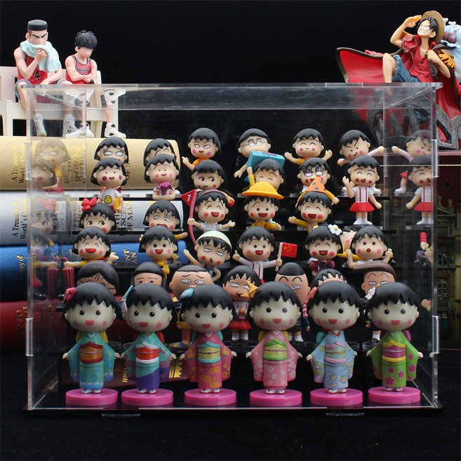 생일 사키코 도라에몽 시리즈 치비마루코쨩 마루코는 아홉살 피규어 키링 아즈망가대왕 친구 토모조 가족 인형, 피규어+전시케이스+led램프+핸드백(배달), 신상+클래식+절레+기모노37개, 1개