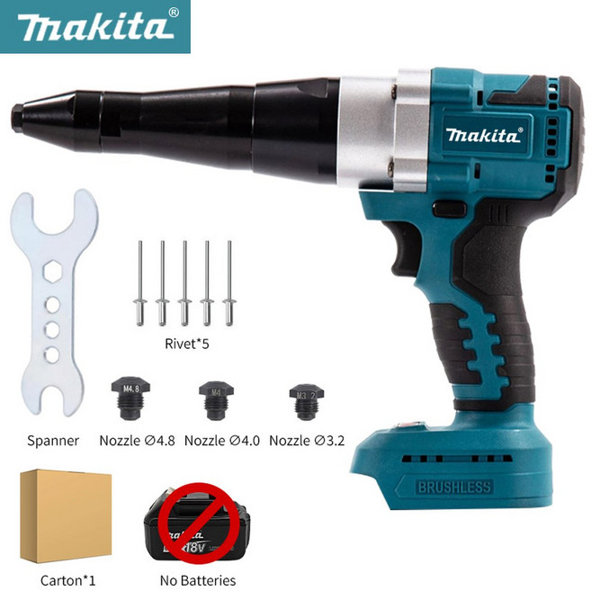 전기 브러시리스 리벳 건 무선 너트 자동 배터리 18V 배터리용 LED 라이트, No Battery