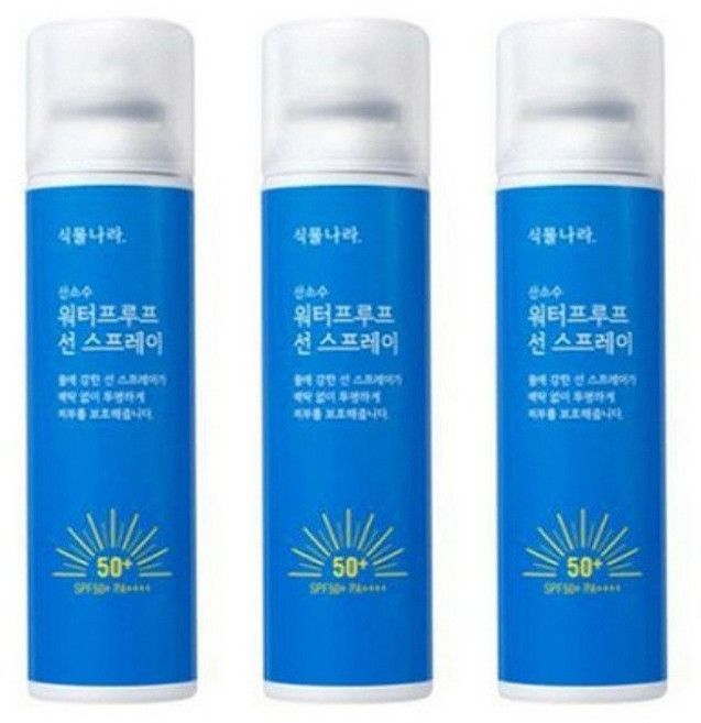 식물나라 산소수 워터프루프 선스프레이 100ml SPF50+ PA+++ 여름 강 바다 물놀이 자외선차단, 3개