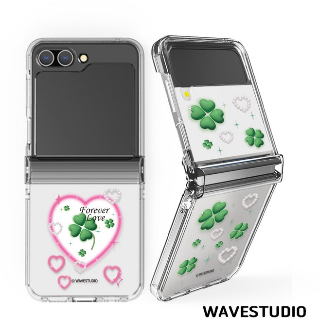 웨이브스튜디오 Z플립7 플립7 Z플립6 플립6 Z플립5 플립5 Z플립4 플립4 힌지보호 투명하드 흰지가드 네잎클로버 디자인 폰케이스 플립케이스 플립7케이스 Z플립7케이스