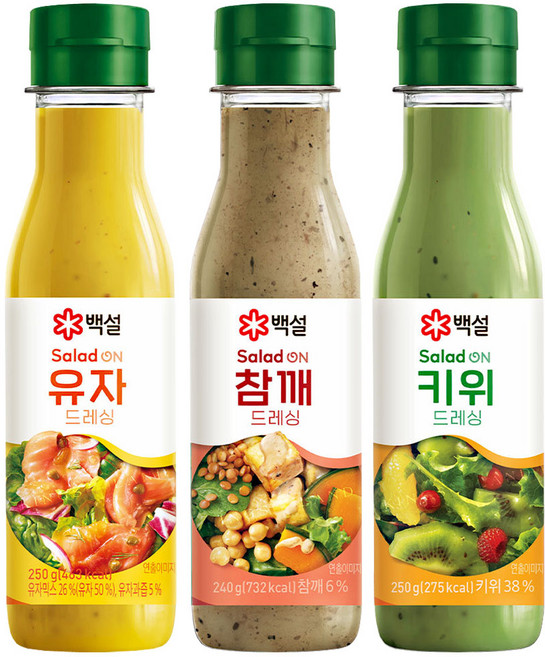 백설 드레싱 3종(유자드레싱+참깨드레싱+키위드레싱), 1세트, 740ml