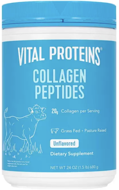 Vital Proteins 膠原蛋白胜肽粉 無調味 草飼放牧 膳食補充品, 680g, 1個
