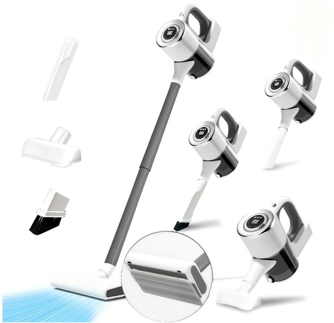 PZAA 3+3 무선 청소기 물걸레 겸용 강력 흡입 초경량 1.5kg 고양이털 진드기 제거 핸디청소기 디지털표시, 블랙