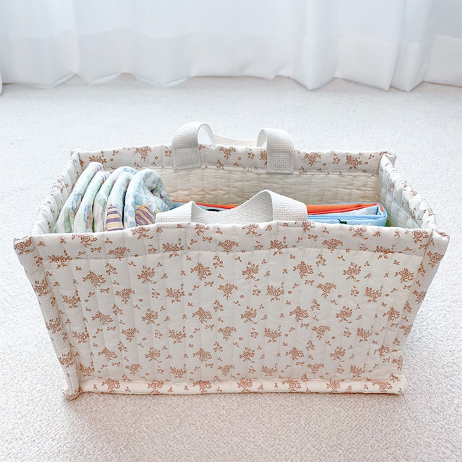 어텀31 누빔 기저귀 바구니, 베이지 직사각 35x19cm, 1개