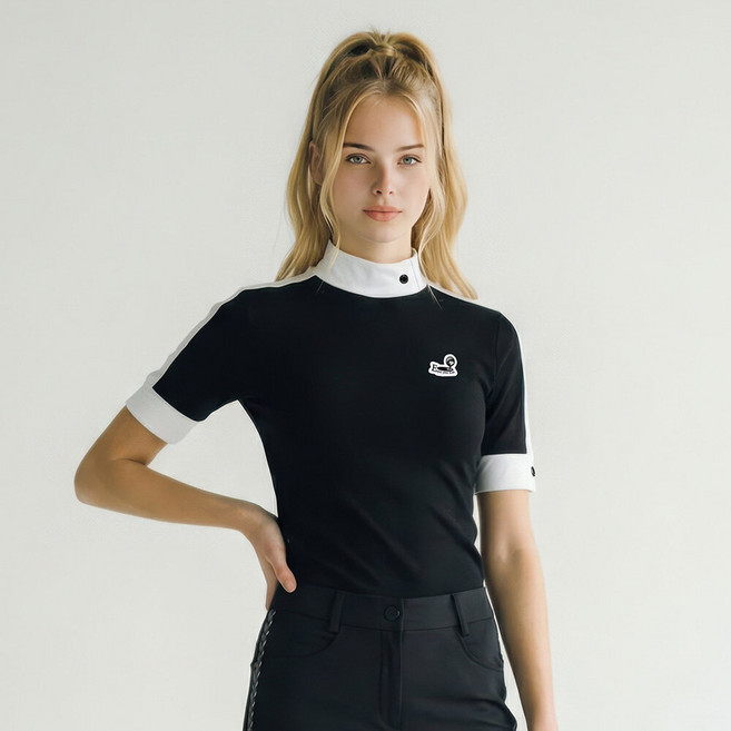 엘르골프 엘르골프 여성 세로 조직감패턴 목크넥 7부 _6I45406