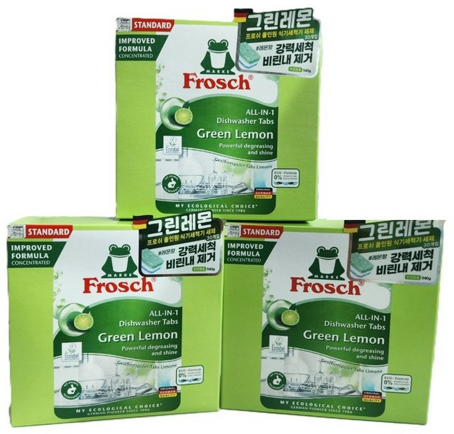 프로쉬 올인원 식기세척기 세제 그린레몬, 540g, 3개