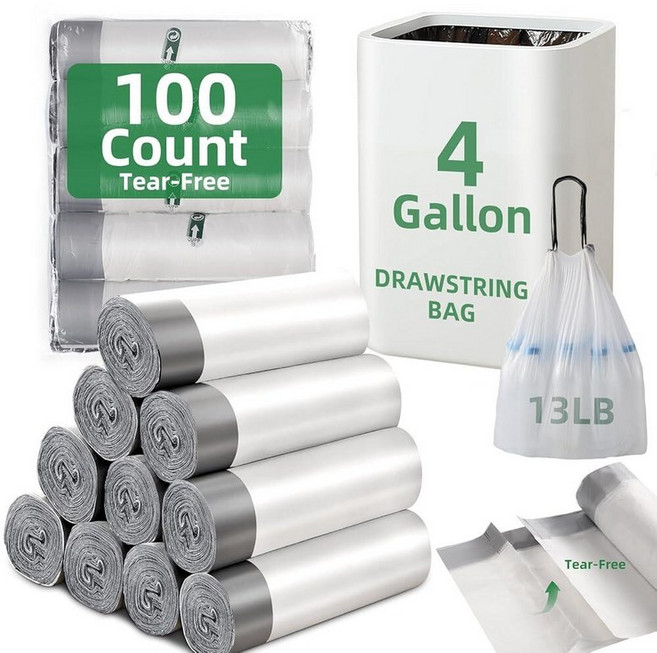 80개 25.3L(8갤런) 쓰레기 봉투 드로스트링 소형 쓰레기 봉투 두꺼운 사전 분리 쓰레기 봉투 쓰레기통 라이너 욕실 주방 침실 사무실에 적합 (화이트)