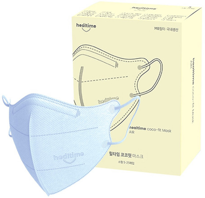힐타임 코코핏 KF94 컬러 마스크 소형S 새부리형 숨쉬기편한, 애쉬블루, 1개, 25매입