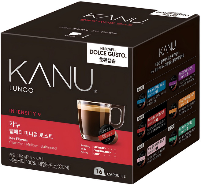 카누 벨베티 미디엄로스트 돌체구스토 호환 캡슐커피, 7g, 16개입, 1개