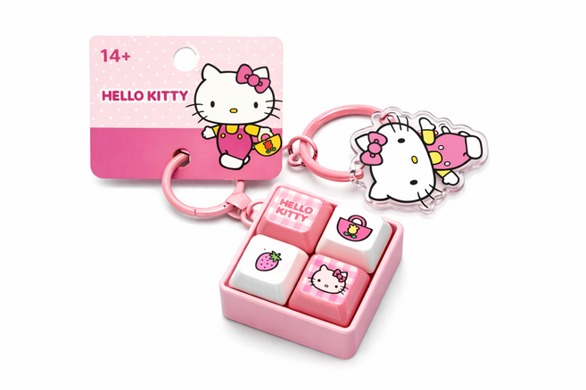 헬로키티 키캡 키링 산리오 정품 딸깍이 클릭커 LED 키캡 열쇠고리 가방고리, 핑크, 1개