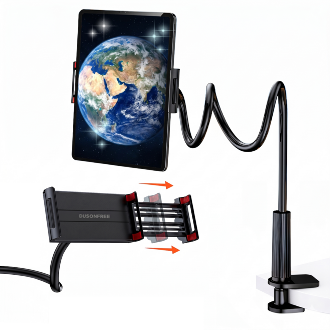 두손프리 휴대폰 태블릿 침대 자바라 거치대, 1개, 블랙