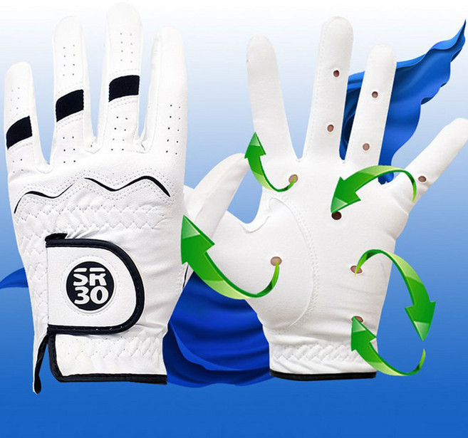 통풍형 특허 SR30 남성용 기능성 골프장갑 왼손/오른손/양손, 화이트, 1세트