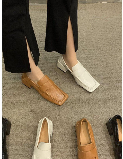 여성 가죽 스퀘어토 부르고뉴 트렌디 로퍼 단화 플랫 구두 캐주얼 로퍼힐 발편한 신발 슈즈