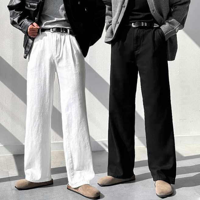 남자 사계절 고퀄리티 뒷밴딩 핀턱 와이드 팬츠 면 코튼 바지 6컬러