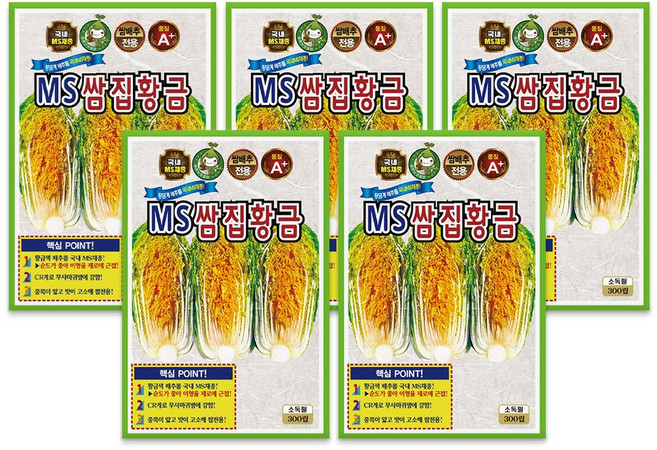 KS종묘 MS쌈집황금 배추씨앗 300립 황금색 쌈배추씨 종자, 5개