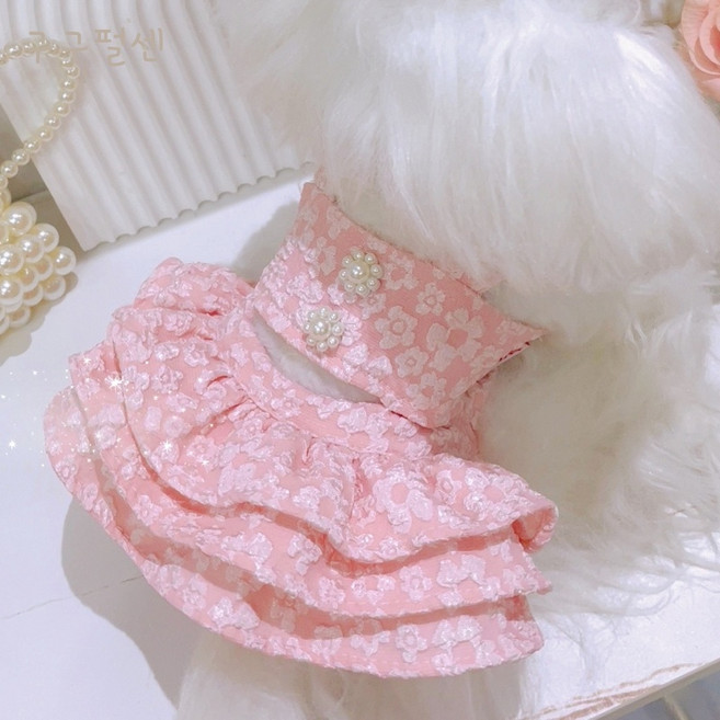 강아지 귀여운 민소매 캉캉 스커트 진주 포인트 소형견 여름 러블리 원피스, 1개, 핑크