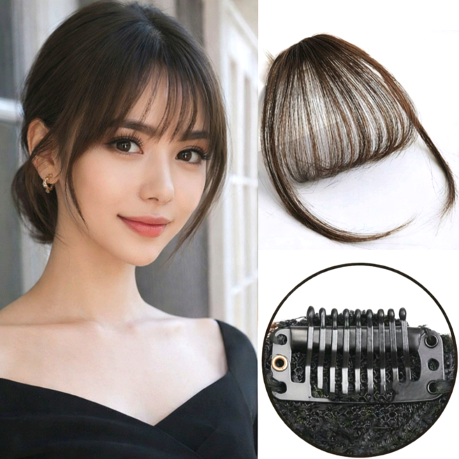 벨라비전 연예인핏 앞머리 가발 헤어피스, 다크브라운, 1개