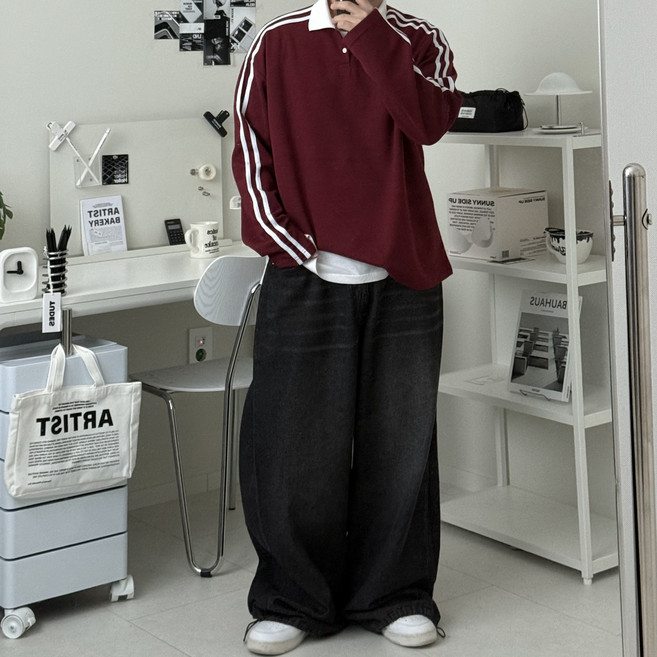 르위 오버핏 카라티셔츠 긴팔 빅사이즈 맨투맨 레이어드