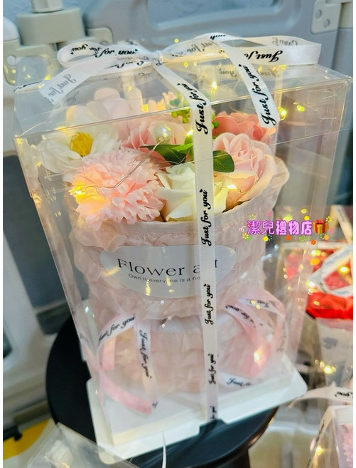 香皂玫瑰花束：聖誕節/生日/情人節/母親節/畢業告白求婚花束 可客製急單, 1個, 韓風粉禮盒