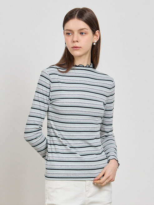 (LIST)] 스트라이프 롤다운넥 티셔츠 (택가격: 98000원)