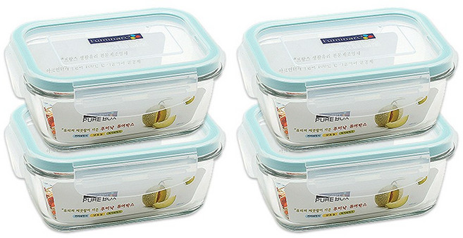 루미낙 퓨어박스 직사각 밀폐용기, 소(385ml)_아쿠아, 4개