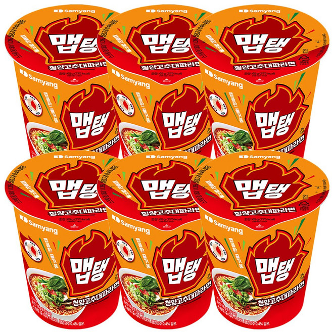 맵탱 청양고추대파라면 소컵 컵라면 65g, 6개