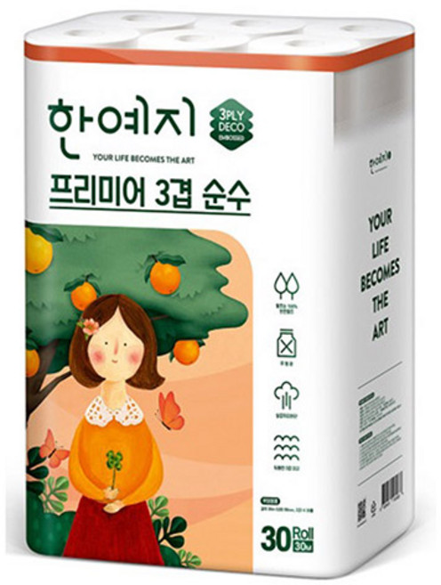 한예지 프리미어 3겹 순수 화장지, 30m, 30롤, 1개