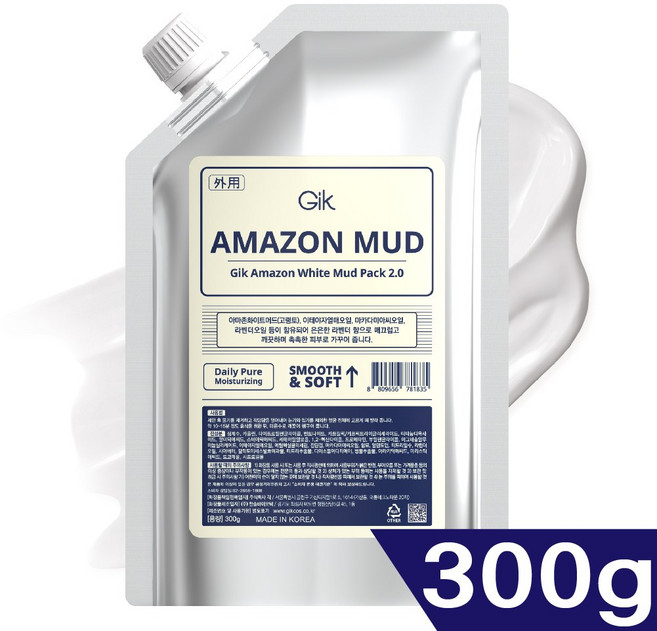 GIK 아마존 화이트 병풀 티트리 모공 피지 흡착 딥 케어 머드 워시오프 클레이 마스크 팩, 1개입, 300g, 1개